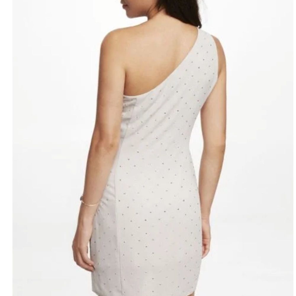 NWT Express Cream One-Shoulder Studded
Ruched Mini Dress Size 10 - Picture 2 of 5